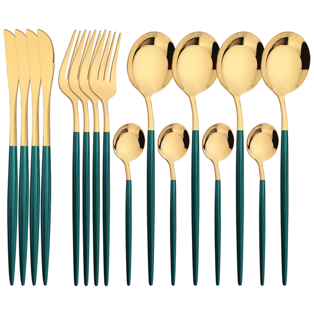 Commercial Kitchen Knife Set - 16 шт., зеленое золото, набор столовых